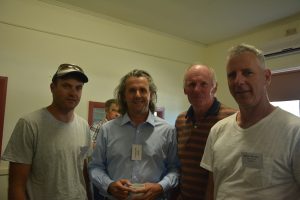 Grower Michael Warnes (Owen), Dr Jason Able, Brian Koch (Stockport) and Adrian McCabe (Alma) at the SADGA Pre-Seeding Forum at Tarlee